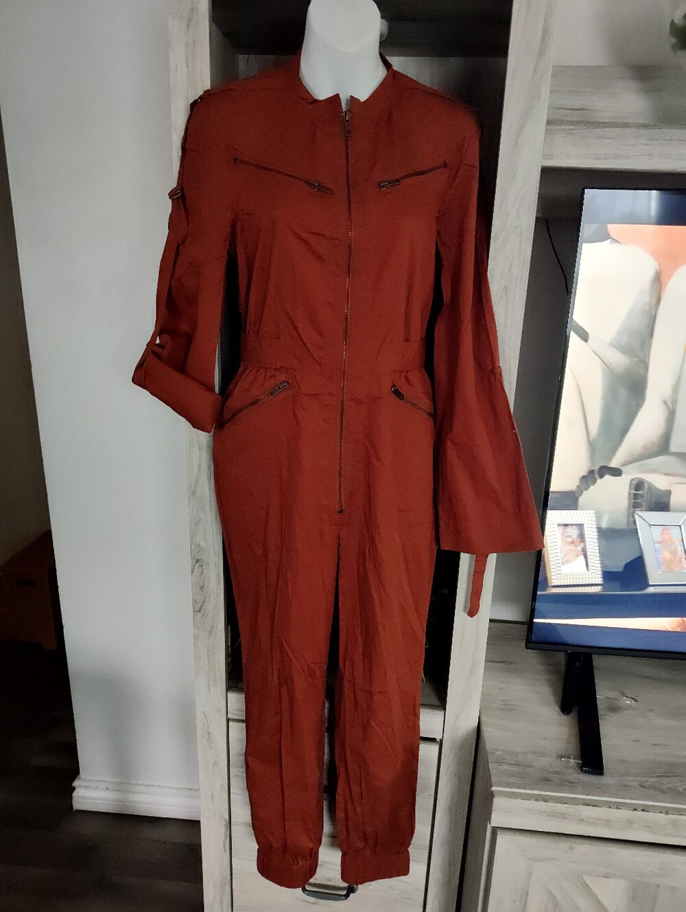 INSPR  Women’s Rust Utility Jumpsuit with Zip Front SZ XS